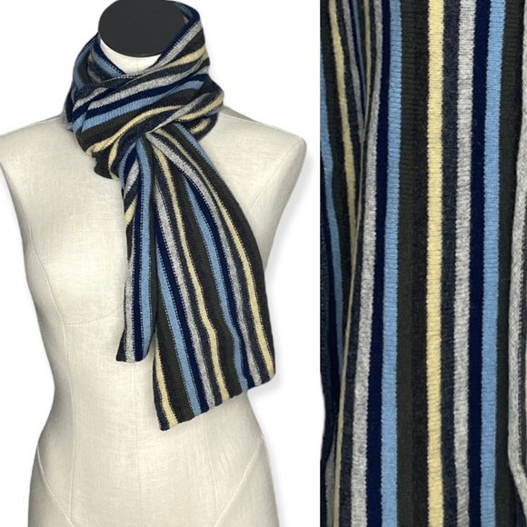 𝅺100% Lambswool Striped Scarf Yellow Green Blue White Gap - Picture 1 of 5